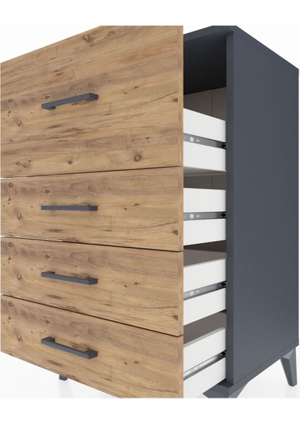 Hyperion Komodin 4 Çekmeceli 60X44X96 Antrasit-Çam indirimleri