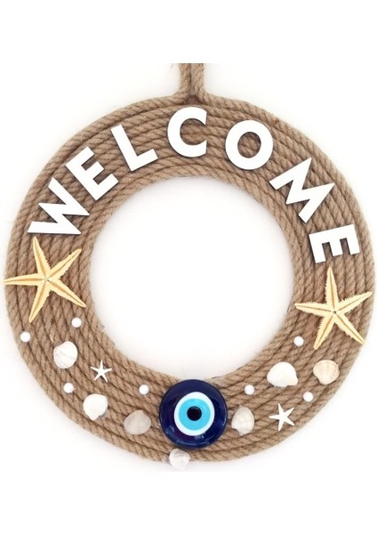 Jüt Ipten Deniz Yıldızlı Nazar Boncuklu Incili Deniz Yıldızlı Welcome Yazılı Kapı Süsü