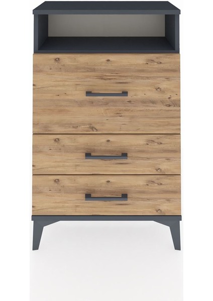 Arges Komodin Tek Raflı 3 Çekmeceli 60X30X96 Antrasit-Çam