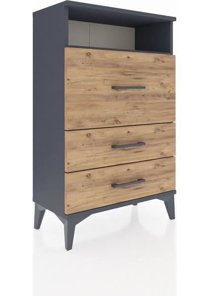 Arges Komodin Tek Raflı 3 Çekmeceli 60X30X96 Antrasit-Çam fiyatları