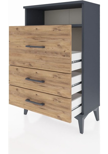 Arges Komodin Tek Raflı 3 Çekmeceli 60X30X96 Antrasit-Çam fırsatları