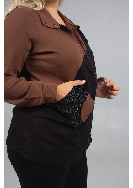 Taş Detaylı Şıklık! Büyük Beden Siyah Kahve Eşofman Takımı indirimleri