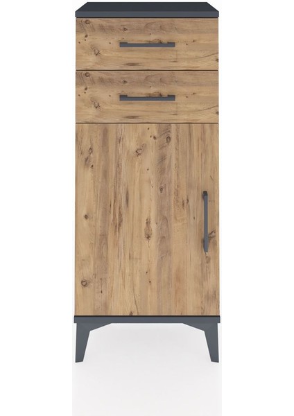 Arges Komodin Tek Raflı 2 Çekmeceli Tek Kapaklı 44X30X106 Antrasit-Çam