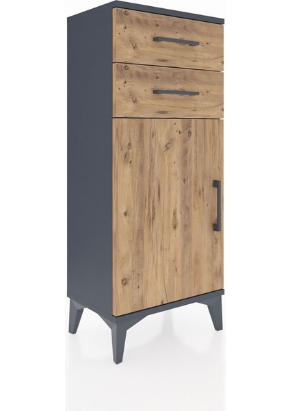 Arges Komodin Tek Raflı 2 Çekmeceli Tek Kapaklı 44X30X106 Antrasit-Çam fiyatları