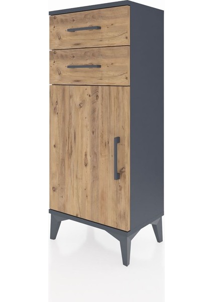 Arges Komodin Tek Raflı 2 Çekmeceli Tek Kapaklı 44X30X106 Antrasit-Çam modelleri