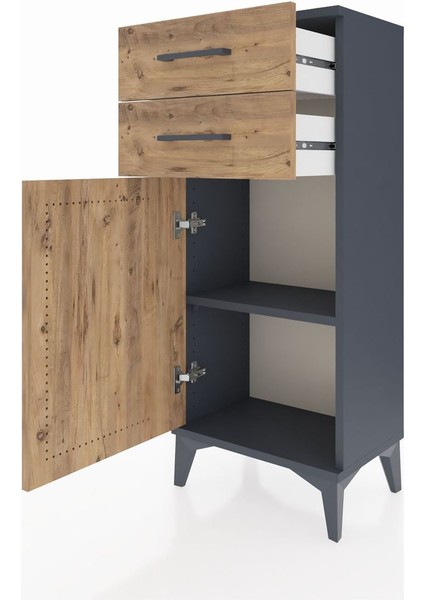 Arges Komodin Tek Raflı 2 Çekmeceli Tek Kapaklı 44X30X106 Antrasit-Çam fırsatları