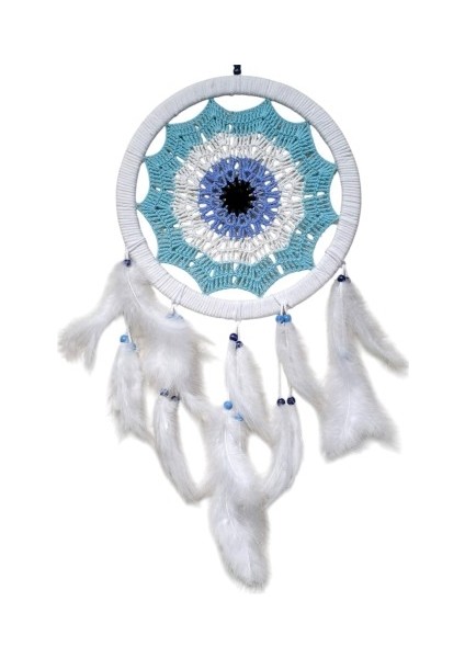 Su Yeşili Renginde Nazar Motifli Kuş Tüylü Duvar Süsü fiyatları