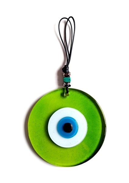 Mavi Nazar Boncuklu Şeffaf Yeşil El Yapımı Duvar Süsü