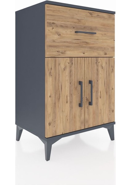 Hyperion Komodin Tek Raflı Tek Çekmeceli 2 Kapaklı 60X44X96 Antrasit-Çam fiyatları
