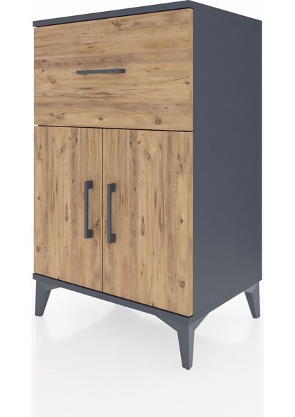 Hyperion Komodin Tek Raflı Tek Çekmeceli 2 Kapaklı 60X44X96 Antrasit-Çam modelleri