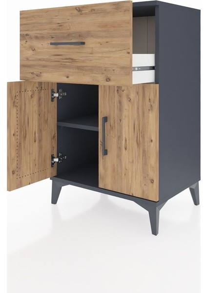 Hyperion Komodin Tek Raflı Tek Çekmeceli 2 Kapaklı 60X44X96 Antrasit-Çam fırsatları