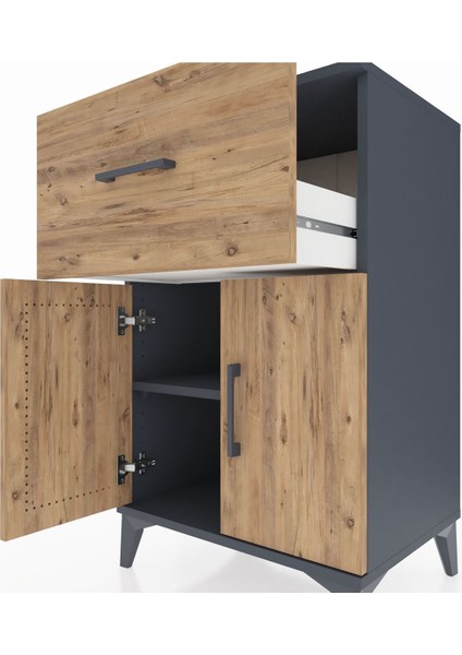 Hyperion Komodin Tek Raflı Tek Çekmeceli 2 Kapaklı 60X44X96 Antrasit-Çam indirimleri