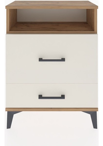 Arges Komodin Tek Raflı 2 Çekmeceli 60X30X80 Çam-Aytaşı