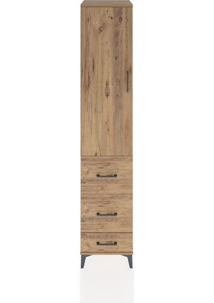 Hyperion Dolap 3 Raflı 3 Çekmeceli Tek Kapaklı 44X44X221 Çam-Çam