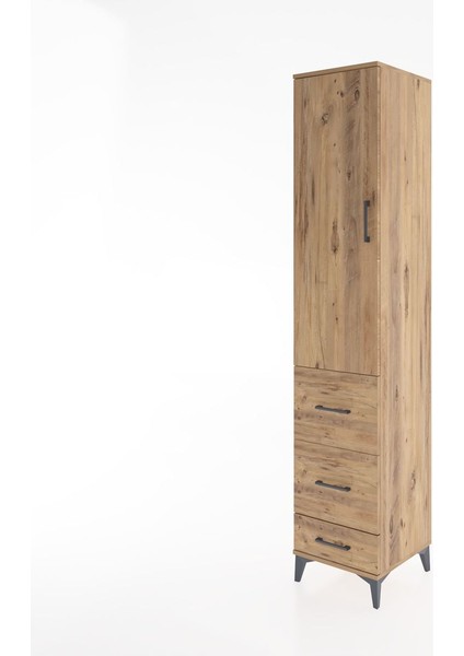 Hyperion Dolap 3 Raflı 3 Çekmeceli Tek Kapaklı 44X44X221 Çam-Çam modelleri