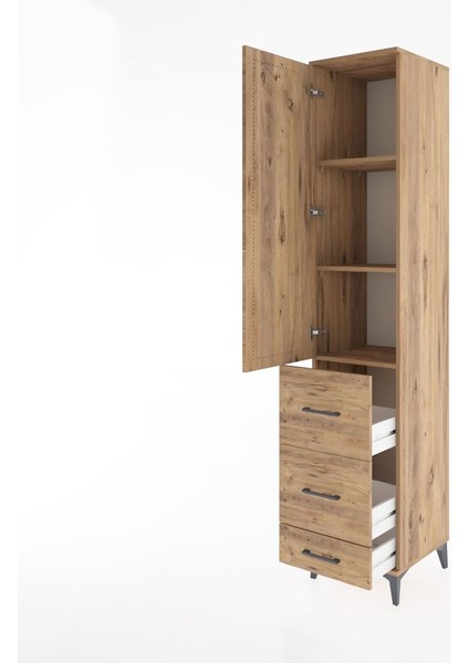 Hyperion Dolap 3 Raflı 3 Çekmeceli Tek Kapaklı 44X44X221 Çam-Çam fırsatları