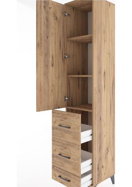 Hyperion Dolap 3 Raflı 3 Çekmeceli Tek Kapaklı 44X44X221 Çam-Çam indirimleri