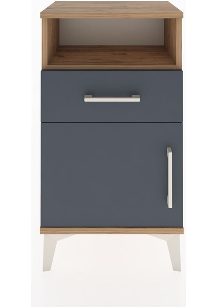 Arges Komodin 2 Raflı Tek Çekmeceli Tek Kapaklı 44X30X80 Çam-Antrasit