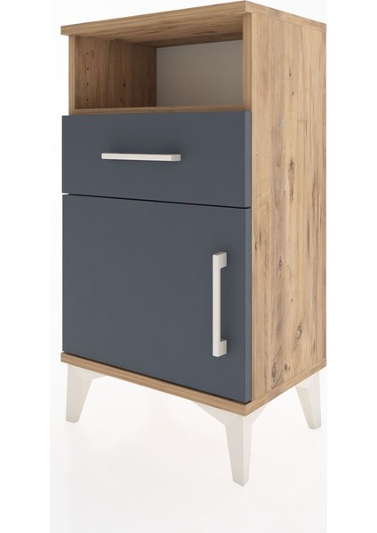 Arges Komodin 2 Raflı Tek Çekmeceli Tek Kapaklı 44X30X80 Çam-Antrasit indirimleri