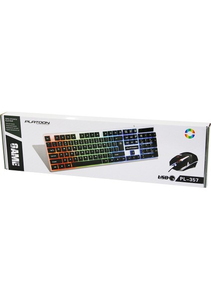 Işıklı USB Kablolu Oyuncu Klavye - Mouse Set PL-357 (4172)