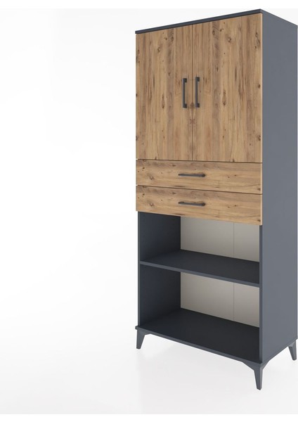 Hyperion Dolap 4 Raflı 2 Çekmeceli 2 Kapaklı 88X44X195 Antrasit-Çam modelleri