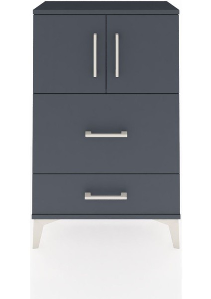 Arges Komodin Tek Raflı 2 Çekmeceli 2 Kapaklı 60X30X96 Antrasit-Antrasit