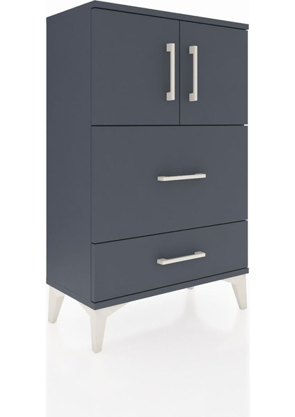 Arges Komodin Tek Raflı 2 Çekmeceli 2 Kapaklı 60X30X96 Antrasit-Antrasit fiyatları