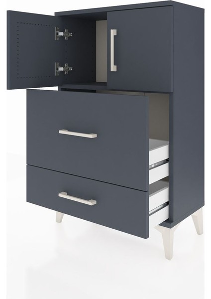 Arges Komodin Tek Raflı 2 Çekmeceli 2 Kapaklı 60X30X96 Antrasit-Antrasit fırsatları