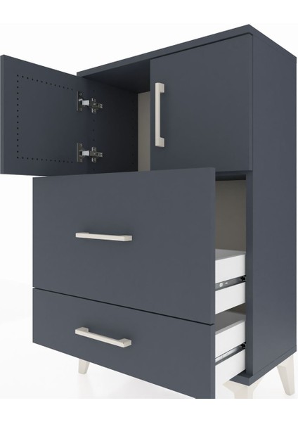 Arges Komodin Tek Raflı 2 Çekmeceli 2 Kapaklı 60X30X96 Antrasit-Antrasit indirimleri