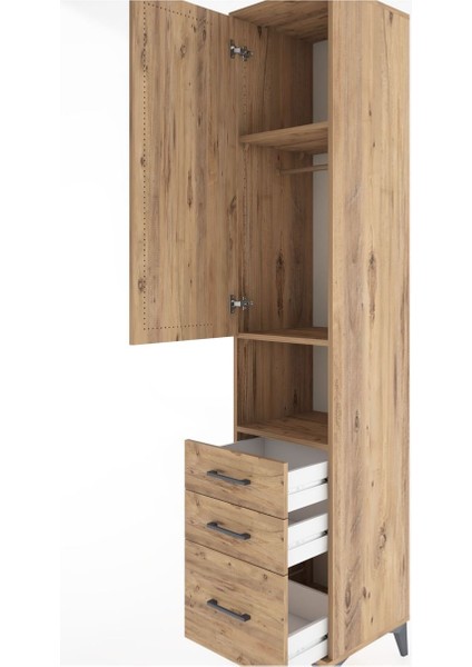Hyperion Dolap 3 Raflı 3 Çekmeceli Tek Askılı 44X44X221 Çam-Çam indirimleri