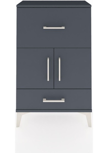Arges Komodin Tek Raflı 2 Çekmeceli 2 Kapaklı 60X30X96 Antrasit-Antrasit