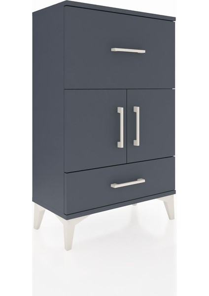 Arges Komodin Tek Raflı 2 Çekmeceli 2 Kapaklı 60X30X96 Antrasit-Antrasit fiyatları