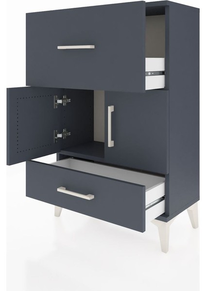 Arges Komodin Tek Raflı 2 Çekmeceli 2 Kapaklı 60X30X96 Antrasit-Antrasit fırsatları