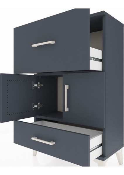 Arges Komodin Tek Raflı 2 Çekmeceli 2 Kapaklı 60X30X96 Antrasit-Antrasit indirimleri