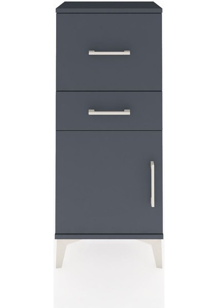 Arges Komodin Tek Raflı 2 Çekmeceli Tek Kapaklı 44X30X106 Antrasit-Antrasit