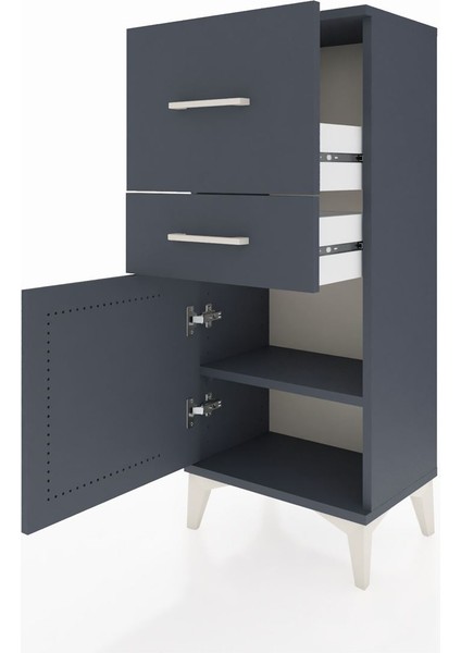 Arges Komodin Tek Raflı 2 Çekmeceli Tek Kapaklı 44X30X106 Antrasit-Antrasit fırsatları