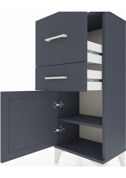 Arges Komodin Tek Raflı 2 Çekmeceli Tek Kapaklı 44X30X106 Antrasit-Antrasit indirimleri