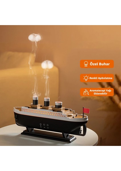 Titanic Aromaterapi Hava Nemlendirici Gemi Buhar Makinesi LED Işıklı Aromaterapi Difüzörü fiyatları
