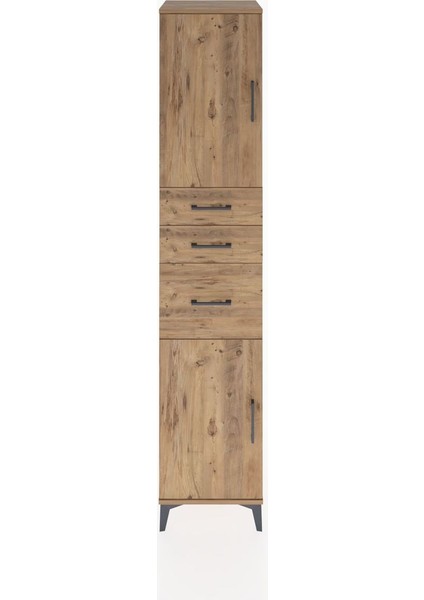 Hyperion Dolap 3 Raflı 3 Çekmeceli 2 Kapaklı 44X44X221 Çam-Çam