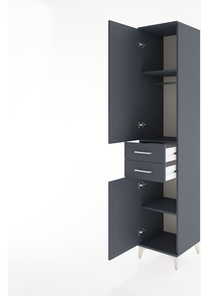 Hyperion Dolap 3 Raflı 2 Çekmeceli Tek Askılı 44X44X221 Antrasit-Antrasit fırsatları