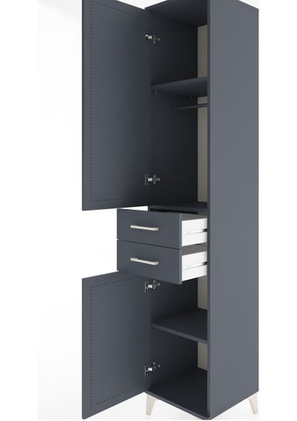 Hyperion Dolap 3 Raflı 2 Çekmeceli Tek Askılı 44X44X221 Antrasit-Antrasit indirimleri