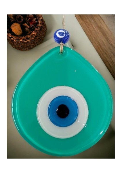 Mavi Nazar Boncuklu Açık Yeşil Renk Nazar Boncuklu Damla Desen El Yapımı Duvar Süsü modelleri