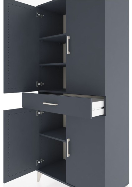 Hyperion Dolap 4 Raflı Tek Çekmeceli 4 Kapaklı 88X44X195 Antrasit-Antrasit indirimleri