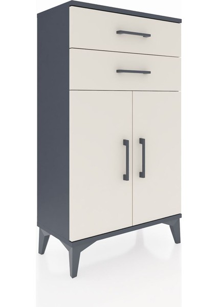 Arges Komodin Tek Raflı 2 Çekmeceli 2 Kapaklı 60X30X106 Antrasit-Aytaşı modelleri