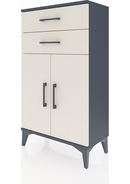 Arges Komodin Tek Raflı 2 Çekmeceli 2 Kapaklı 60X30X106 Antrasit-Aytaşı indirimleri