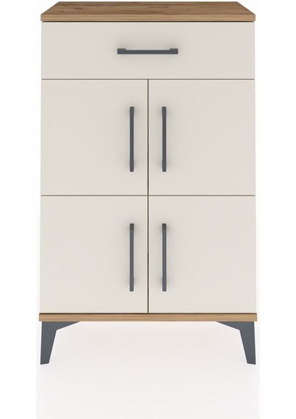 Arges Komodin Tek Raflı Tek Çekmeceli 4 Kapaklı 60X30X96 Çam-Aytaşı