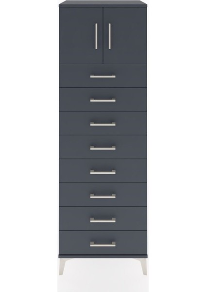 Hyperion Dolap Tek Raflı 8 Çekmeceli 2 Kapaklı 60X44X182 Antrasit-Antrasit