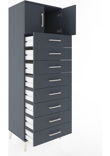 Hyperion Dolap Tek Raflı 8 Çekmeceli 2 Kapaklı 60X44X182 Antrasit-Antrasit fırsatları