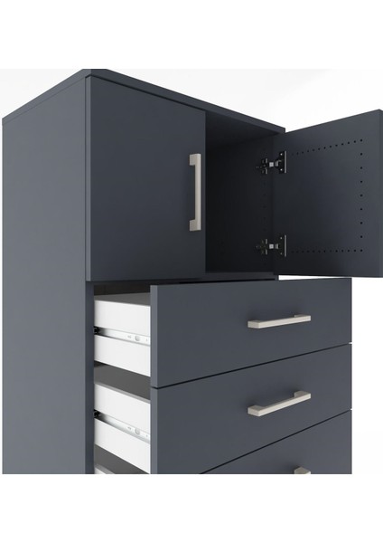 Hyperion Dolap Tek Raflı 8 Çekmeceli 2 Kapaklı 60X44X182 Antrasit-Antrasit indirimleri
