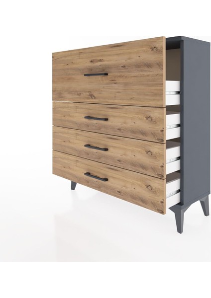 Arges Şifonyer 4 Çekmeceli 88X30X96 Antrasit-Çam fırsatları